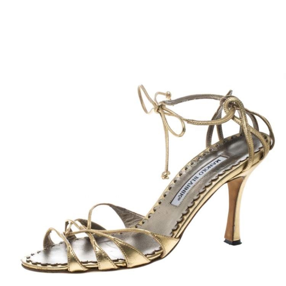 MANOLO BLAHIK Gold Strappy Sandal 35.5 - Picture 6 of 6